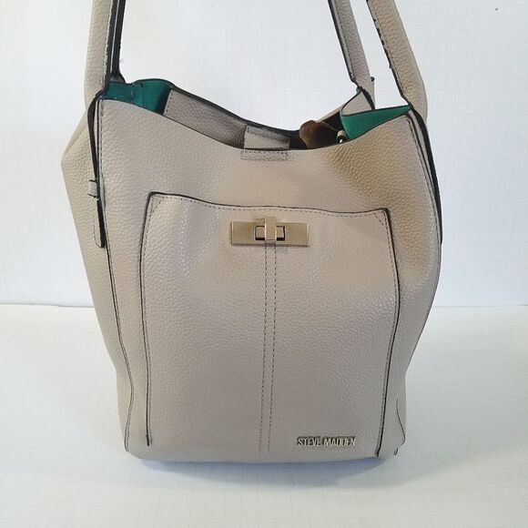 Steve Madden Taupe Grey Hobo Tote Shoulder Bag Top Handle Convertible Purse - Picture 7 of 9
